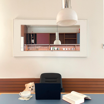 Френски стил от средата на века — огледало за стена, рамково, дървена рамка, абстрактна декоративна картина за ресторант