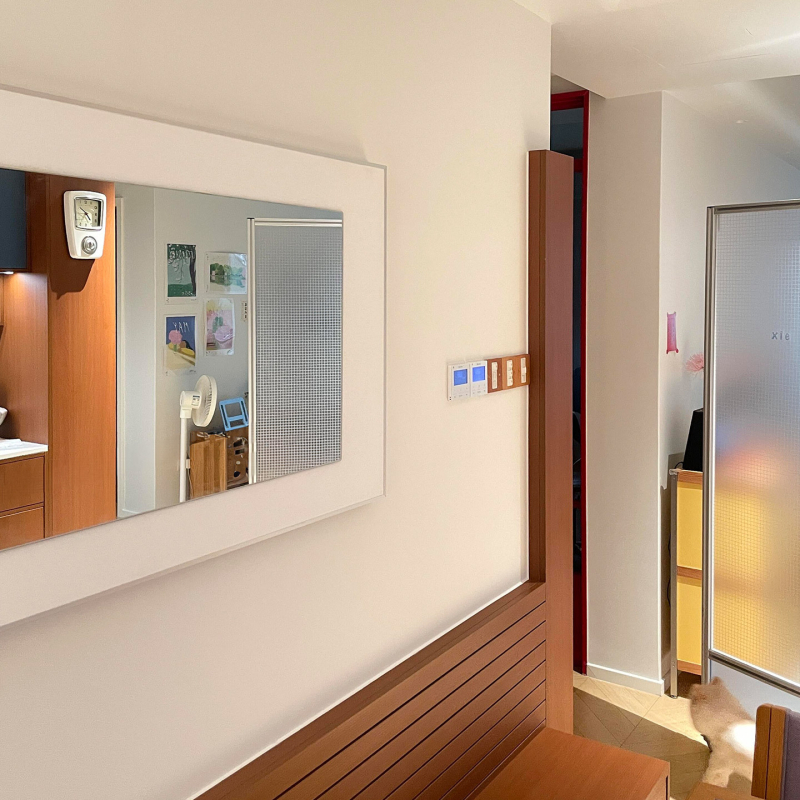 Френски стил от средата на века — огледало за стена, рамково, дървена рамка, абстрактна декоративна картина за ресторант