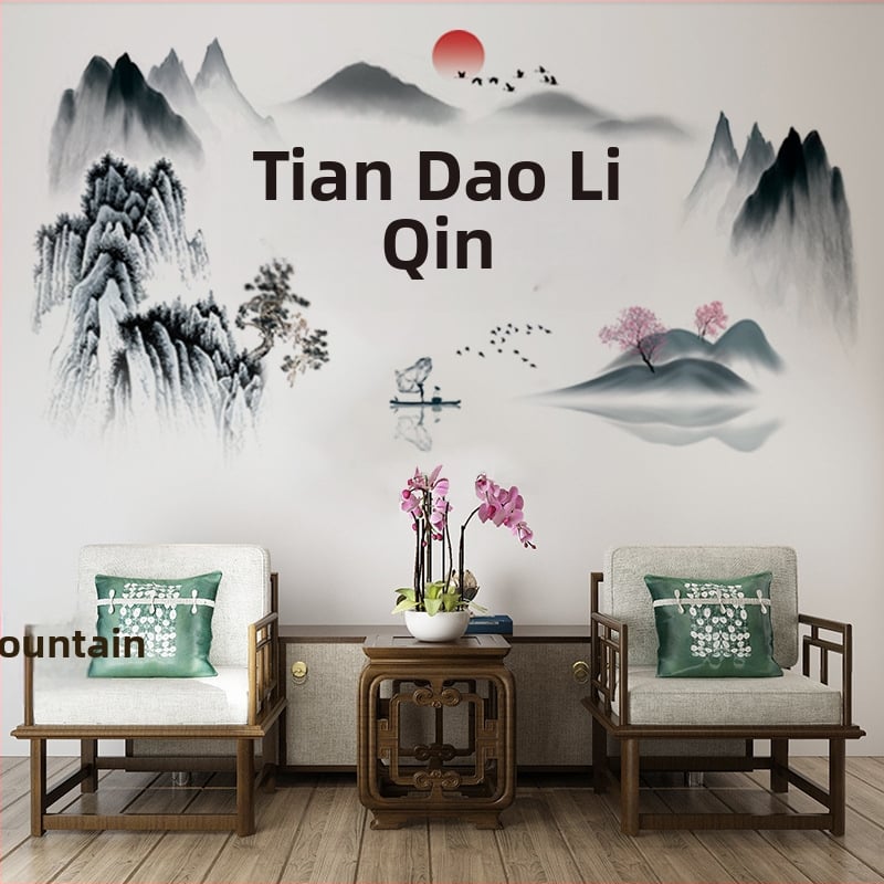 PVC стенен стикер, водоустойчив, Нов китайски стил, мотив китайска пейзажна картина, модел 60682086