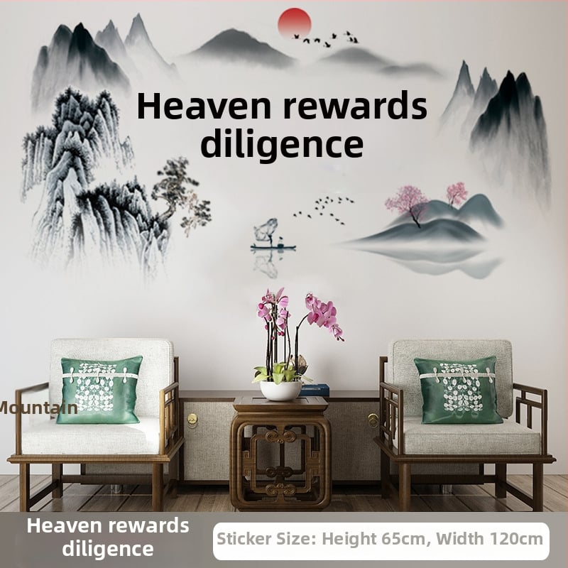 PVC стенен стикер, водоустойчив, Нов китайски стил, мотив китайска пейзажна картина, модел 60682086