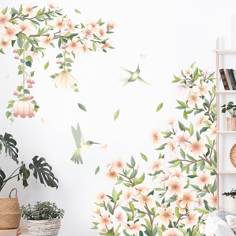 Стикер за стена с мотив на магнолия, PVC, водоустойчив, подходящ за спалня и кабинет, 1 бр.