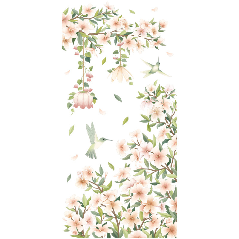 Стикер за стена с мотив на магнолия, PVC, водоустойчив, подходящ за спалня и кабинет, 1 бр.