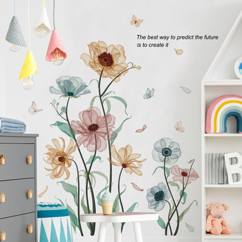 Стенен стикер с растителни цветя – водоустойчив самозалепващ декор за дневна и баня, PVC материал, 1 бр.