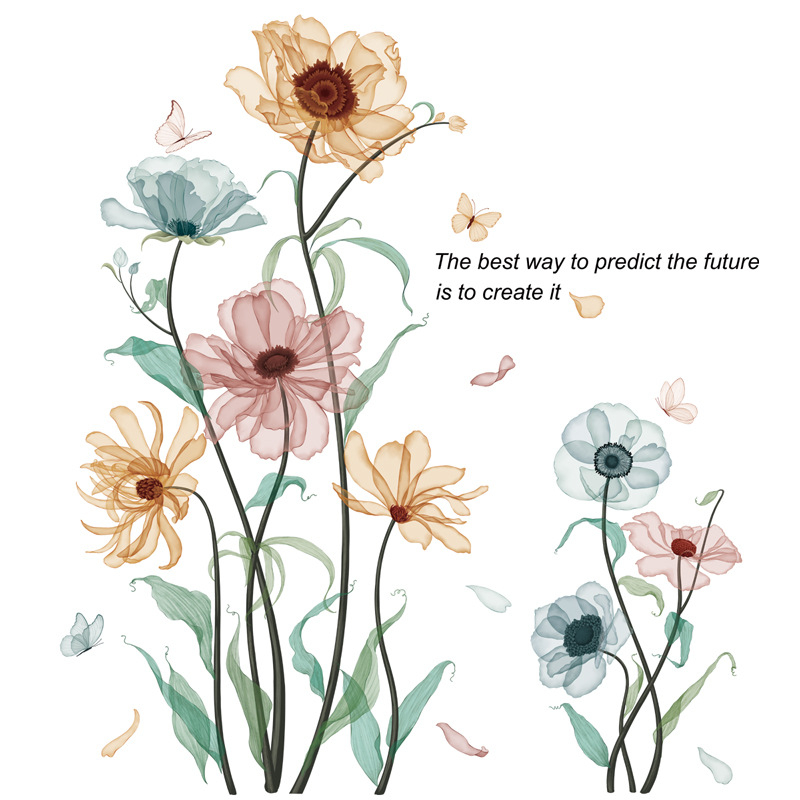 Стенен стикер с растителни цветя – водоустойчив самозалепващ декор за дневна и баня, PVC материал, 1 бр.