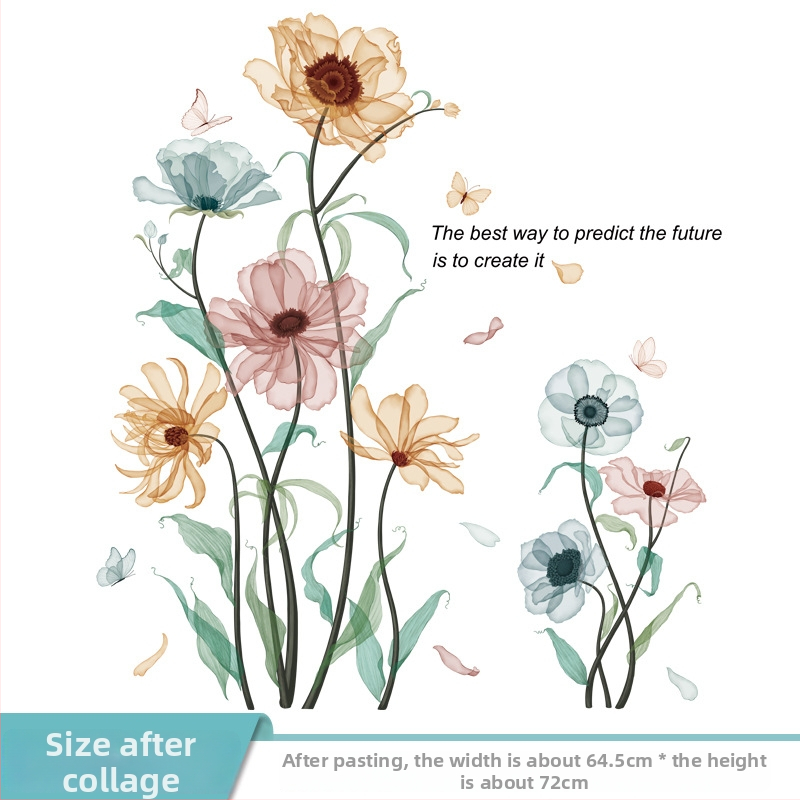 Стенен стикер с растителни цветя – водоустойчив самозалепващ декор за дневна и баня, PVC материал, 1 бр.