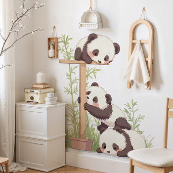 PVC стенен стикер Panda – водоустойчив декоративен стикер с карикатура за детска стая, кабинет, дневна и баня; 1 бр.; стил карикатура, плосък дизайн