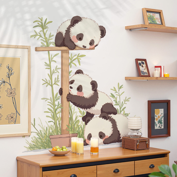 PVC стенен стикер Panda – водоустойчив декоративен стикер с карикатура за детска стая, кабинет, дневна и баня; 1 бр.; стил карикатура, плосък дизайн