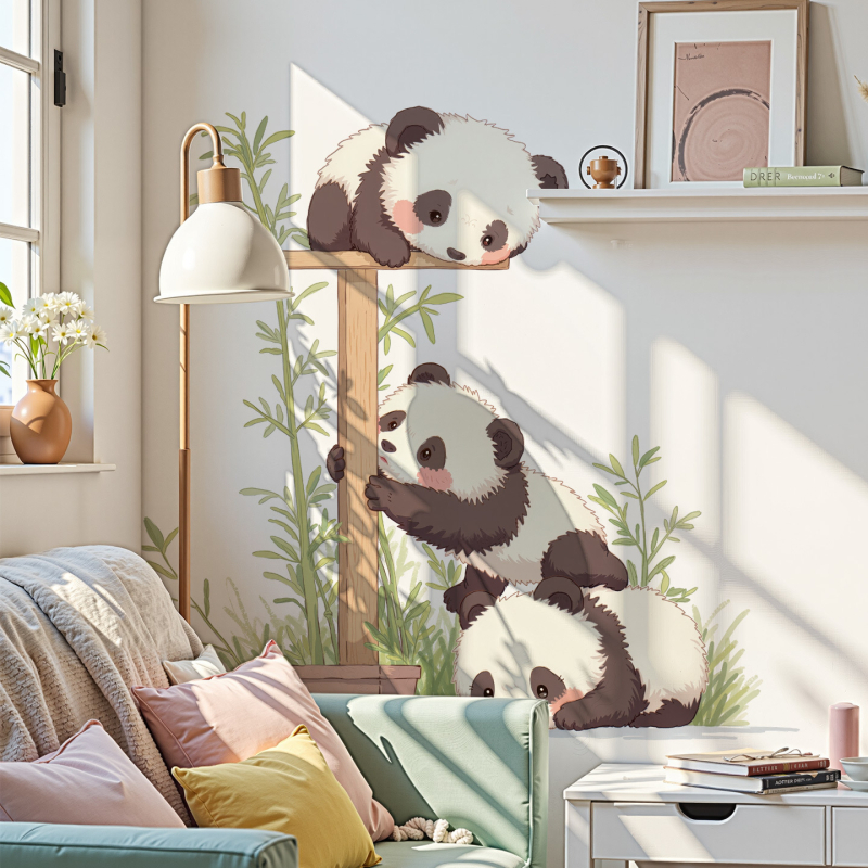 PVC стенен стикер Panda – водоустойчив декоративен стикер с карикатура за детска стая, кабинет, дневна и баня; 1 бр.; стил карикатура, плосък дизайн
