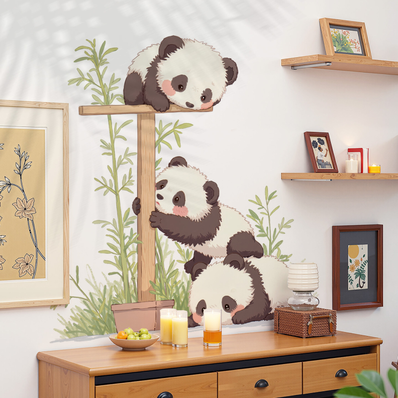 PVC стенен стикер Panda – водоустойчив декоративен стикер с карикатура за детска стая, кабинет, дневна и баня; 1 бр.; стил карикатура, плосък дизайн