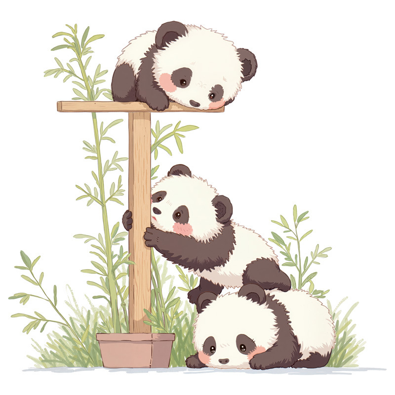 PVC стенен стикер Panda – водоустойчив декоративен стикер с карикатура за детска стая, кабинет, дневна и баня; 1 бр.; стил карикатура, плосък дизайн