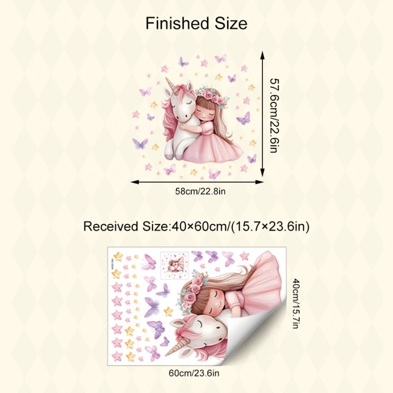 PVC самозалепващ стенен стикер, водоустойчив; мотиви: пеперуда, гирлянда, еднорог, карикатурни герои; за дневна, спалня и антре; 1 бр