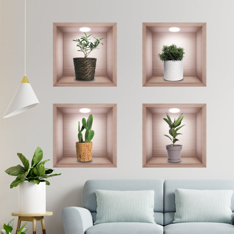 Стенно стикер за украса – PVC, водоустойчив, растителен модел, DEOWUU, 2 броя, за дневна и спалня