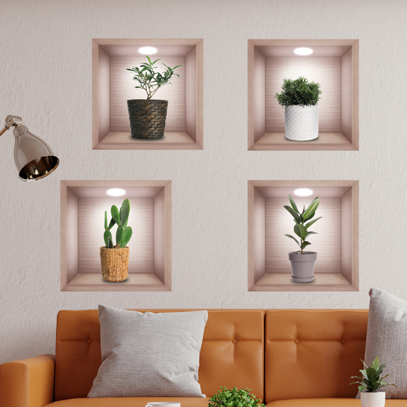 Стенно стикер за украса – PVC, водоустойчив, растителен модел, DEOWUU, 2 броя, за дневна и спалня