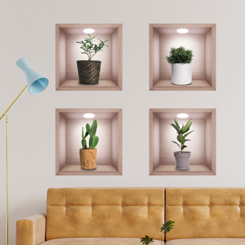 Стенно стикер за украса – PVC, водоустойчив, растителен модел, DEOWUU, 2 броя, за дневна и спалня