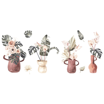 PVC водоустойчив стенен стикер с дизайн на растения и листа – модерна минималистична плоска декорация за хол, спалня или кабинет (1 бр.)