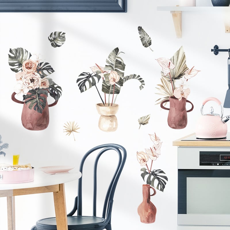 PVC водоустойчив стенен стикер с дизайн на растения и листа – модерна минималистична плоска декорация за хол, спалня или кабинет (1 бр.)