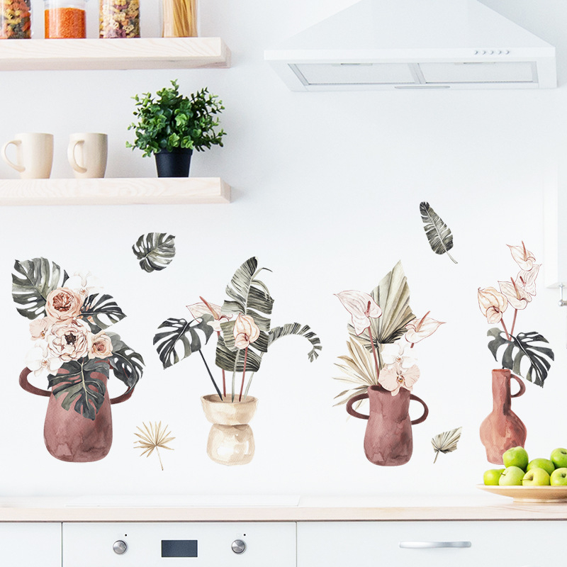PVC водоустойчив стенен стикер с дизайн на растения и листа – модерна минималистична плоска декорация за хол, спалня или кабинет (1 бр.)