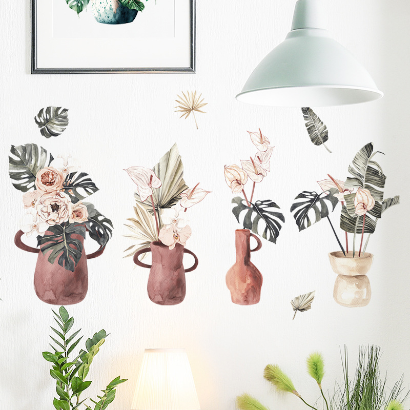 PVC водоустойчив стенен стикер с дизайн на растения и листа – модерна минималистична плоска декорация за хол, спалня или кабинет (1 бр.)