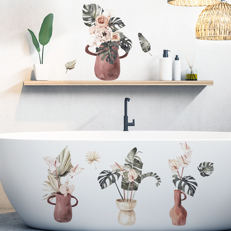 PVC водоустойчив стенен стикер с дизайн на растения и листа – модерна минималистична плоска декорация за хол, спалня или кабинет (1 бр.)
