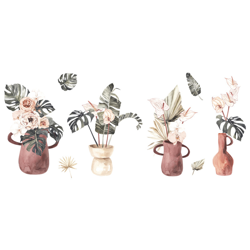 PVC водоустойчив стенен стикер с дизайн на растения и листа – модерна минималистична плоска декорация за хол, спалня или кабинет (1 бр.)