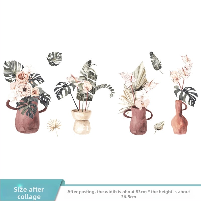 PVC водоустойчив стенен стикер с дизайн на растения и листа – модерна минималистична плоска декорация за хол, спалня или кабинет (1 бр.)