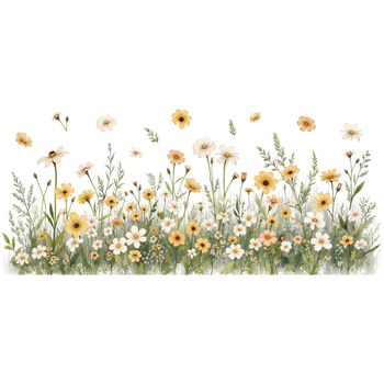 Стикер за стена – Daisy растение с пеперуди, водоустойчив PVC, 1 бр., плосък дизайн, подходящ за дневна или спалня