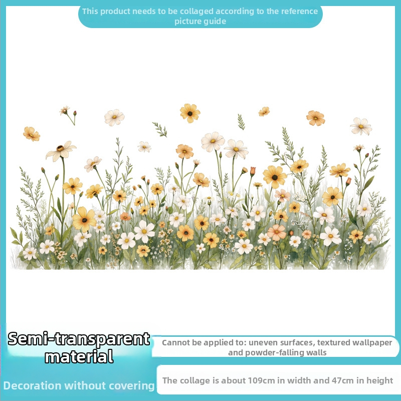 Стикер за стена – Daisy растение с пеперуди, водоустойчив PVC, 1 бр., плосък дизайн, подходящ за дневна или спалня