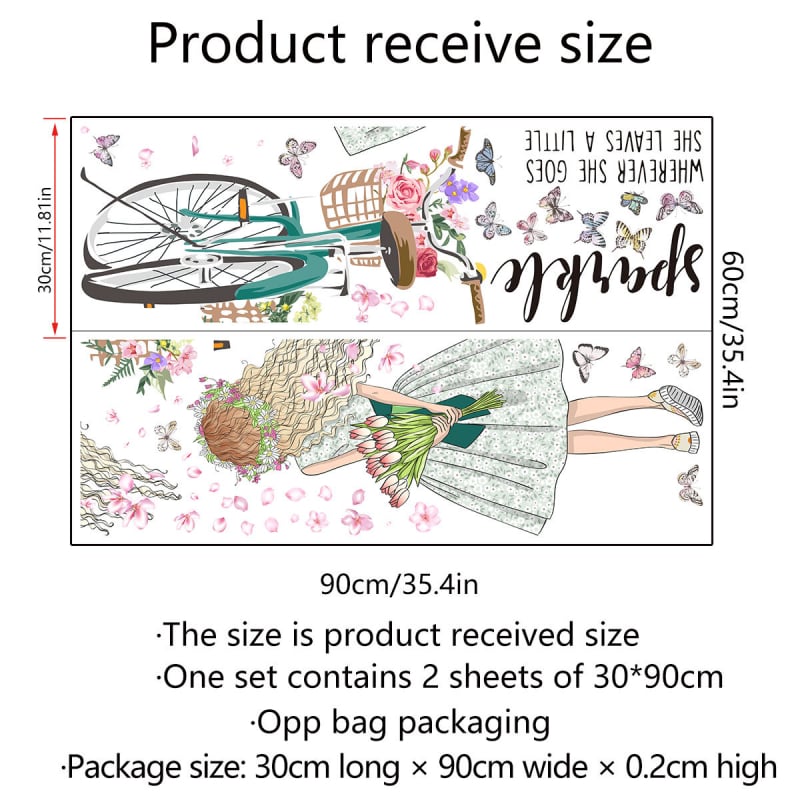 Стенен стикер: Карикатура — момиче с пеперуда – PVC, водоустойчив, модел 60682086, за дневна, спалня, кабинет, антре