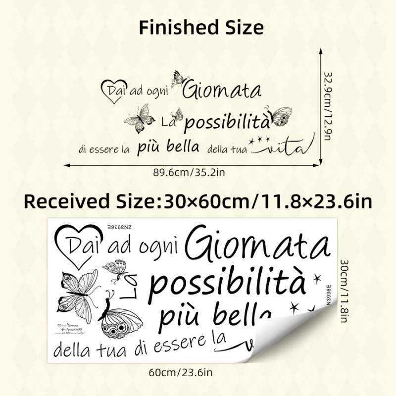 ZN3936E Autocolant de perete cu fluture italian, autoadeziv, PVC, rezistent la apă, pentru living, dormitor, hol, stil modern minimalist, 1 bucată