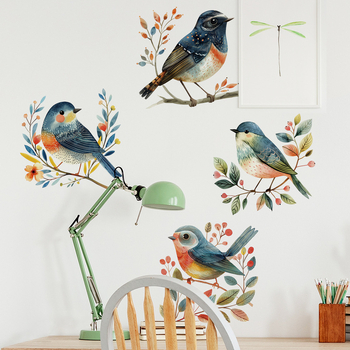 Autocolant de perete din PVC, impermeabil, plat, pentru living și dormitor, cu plante, flori și animale drăguțe