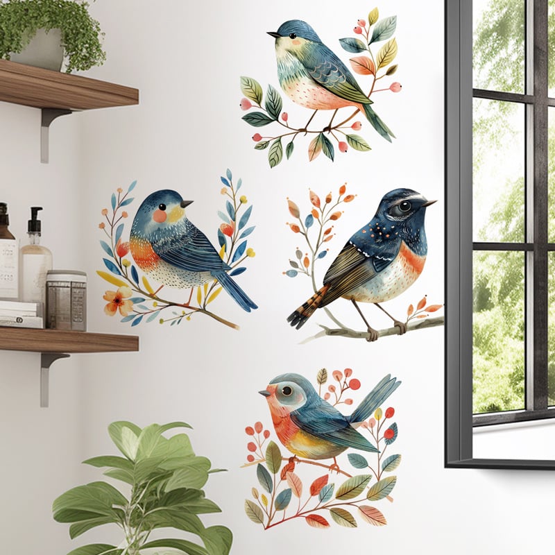 Autocolant de perete din PVC, impermeabil, plat, pentru living și dormitor, cu plante, flori și animale drăguțe