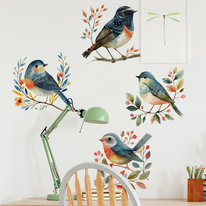 Autocolant de perete din PVC, impermeabil, plat, pentru living și dormitor, cu plante, flori și animale drăguțe