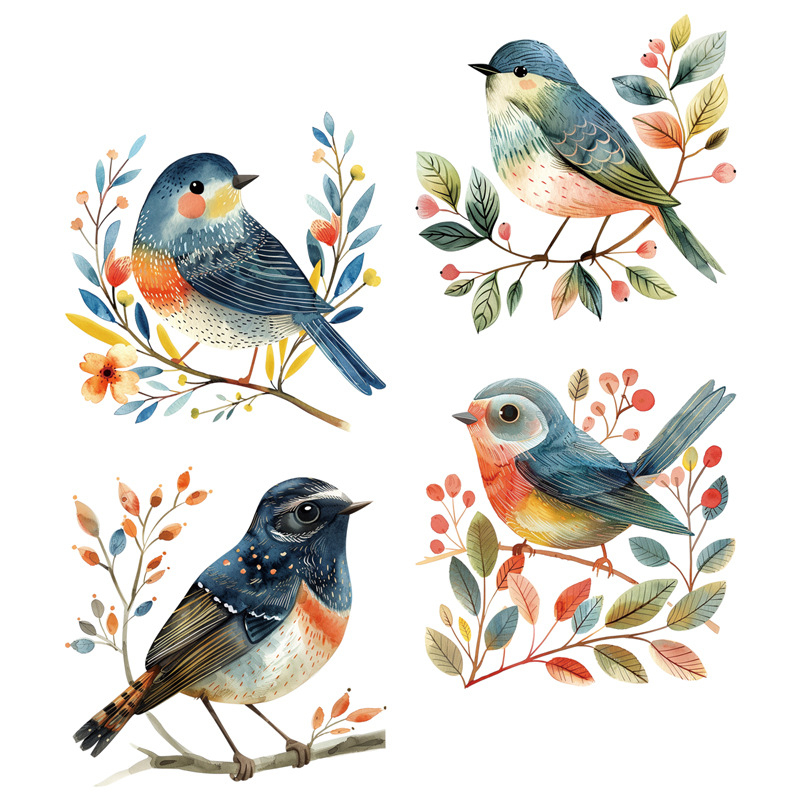 Autocolant de perete din PVC, impermeabil, plat, pentru living și dormitor, cu plante, flori și animale drăguțe