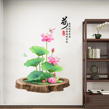 Autocolant de perete din PVC cu lotus – impermeabil, 1 bucată; potrivit pentru living, dormitor, birou și hol; stil modern minimalist, design plat.