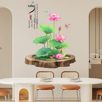 Autocolant de perete din PVC cu lotus – impermeabil, 1 bucată; potrivit pentru living, dormitor, birou și hol; stil modern minimalist, design plat.