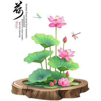 Autocolant de perete din PVC cu lotus – impermeabil, 1 bucată; potrivit pentru living, dormitor, birou și hol; stil modern minimalist, design plat.