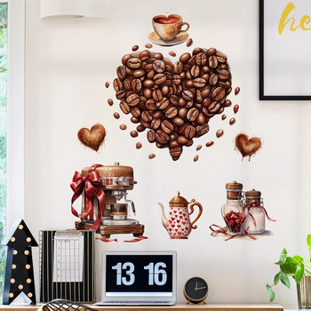 Autocolant de perete Coffee Bean Love – PVC impermeabil, demontare ușoară, decor pentru living și dormitor, stil modern minimalist, plăcuță plată, 1 buc.