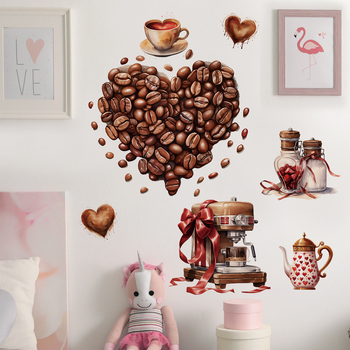 Autocolant de perete Coffee Bean Love – PVC impermeabil, demontare ușoară, decor pentru living și dormitor, stil modern minimalist, plăcuță plată, 1 buc.