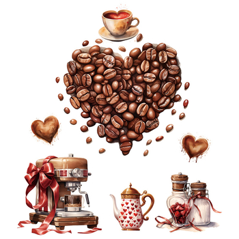Autocolant de perete Coffee Bean Love – PVC impermeabil, demontare ușoară, decor pentru living și dormitor, stil modern minimalist, plăcuță plată, 1 buc.