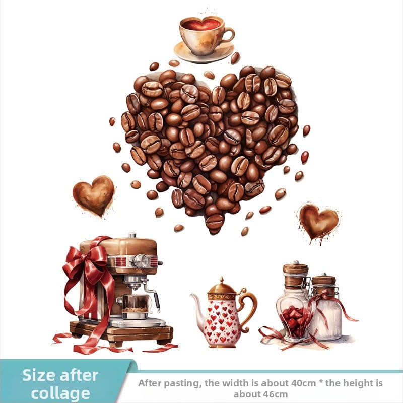 Autocolant de perete Coffee Bean Love – PVC impermeabil, demontare ușoară, decor pentru living și dormitor, stil modern minimalist, plăcuță plată, 1 buc.