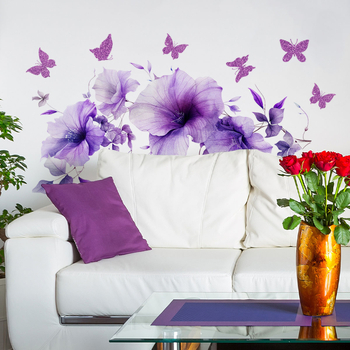 Autocolant decorativ pentru perete cu fluturi și flori | PVC | 1 bucată | pentru living, dormitor, birou | Stil modern minimalist, aspect plat