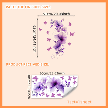 Autocolant decorativ pentru perete cu fluturi și flori | PVC | 1 bucată | pentru living, dormitor, birou | Stil modern minimalist, aspect plat