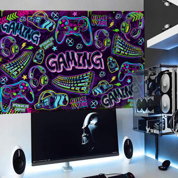 BM17505 Fundal pentru consolă de gaming – Autocolant de perete autoadeziv din PVC, stil graffiti, set de 2 bucăți, decor modern minimalist