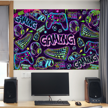 BM17505 Fundal pentru consolă de gaming – Autocolant de perete autoadeziv din PVC, stil graffiti, set de 2 bucăți, decor modern minimalist