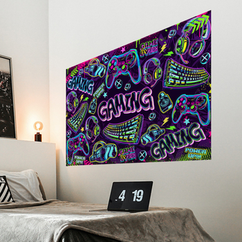 BM17505 Fundal pentru consolă de gaming – Autocolant de perete autoadeziv din PVC, stil graffiti, set de 2 bucăți, decor modern minimalist