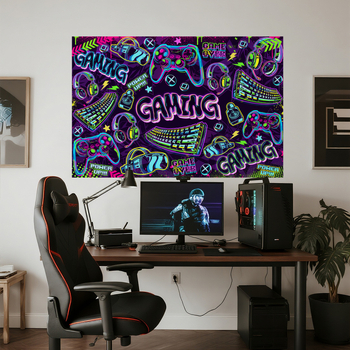 BM17505 Fundal pentru consolă de gaming – Autocolant de perete autoadeziv din PVC, stil graffiti, set de 2 bucăți, decor modern minimalist