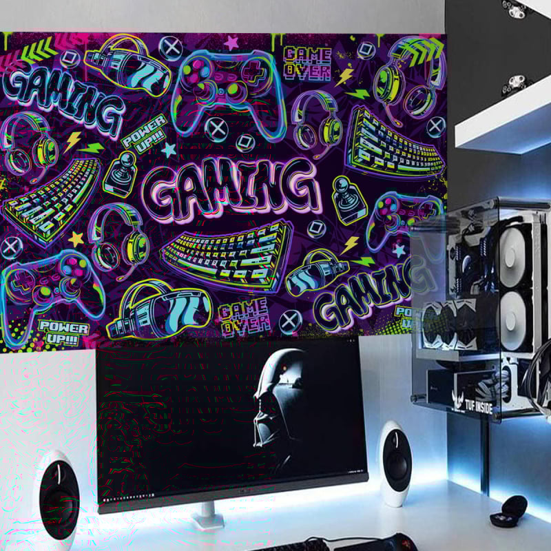 BM17505 Fundal pentru consolă de gaming – Autocolant de perete autoadeziv din PVC, stil graffiti, set de 2 bucăți, decor modern minimalist