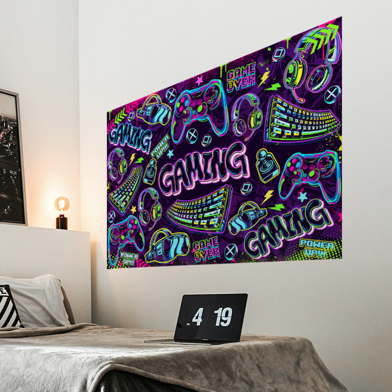 BM17505 Fundal pentru consolă de gaming – Autocolant de perete autoadeziv din PVC, stil graffiti, set de 2 bucăți, decor modern minimalist