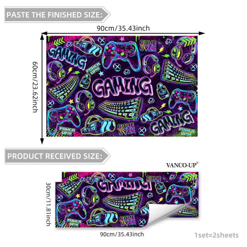 BM17505 Fundal pentru consolă de gaming – Autocolant de perete autoadeziv din PVC, stil graffiti, set de 2 bucăți, decor modern minimalist