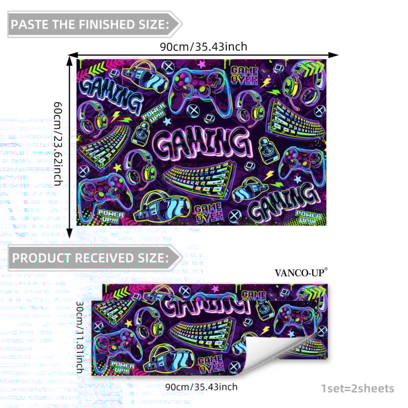 BM17505 Fundal pentru consolă de gaming – Autocolant de perete autoadeziv din PVC, stil graffiti, set de 2 bucăți, decor modern minimalist